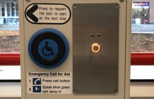 Canberra Light Rail Tram help button with written text and braille