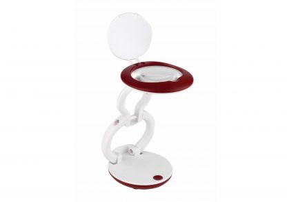 Image of white daylight yoyo magnifier lamp with maroon base, button and top frame