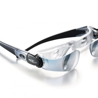Image of single MaxEVENT glasses with black band and two magnification lenses